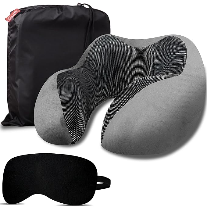 Travel Neck Pillow Memory Foam with Eye Mask and Bag (3 in 1 Combo)